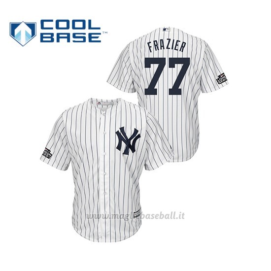 Maglia Baseball Hombre New York Yankees 77 Clint Frazier Cool Base 2019 London Series Bianco